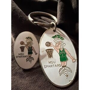 Vintage Michigan State Spartans Basketball Keychain Pin Set MSU Sparty Mascot